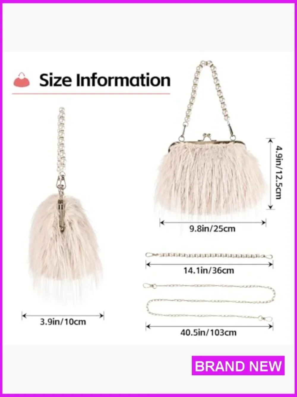 Feather Evening Clutch with Pearl Strap Crossbody Fluffy Bag Wedding Party Prom